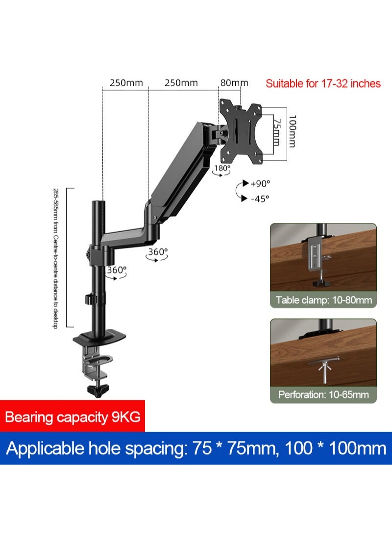 HILLPORT - Single Monitor Arm Mount for 17 to 32 inch Screens - Pneumatic Height Adjustment, Full Articulating Tilt, Swivel with Desk C-clamp and Grommet Option - Image 1