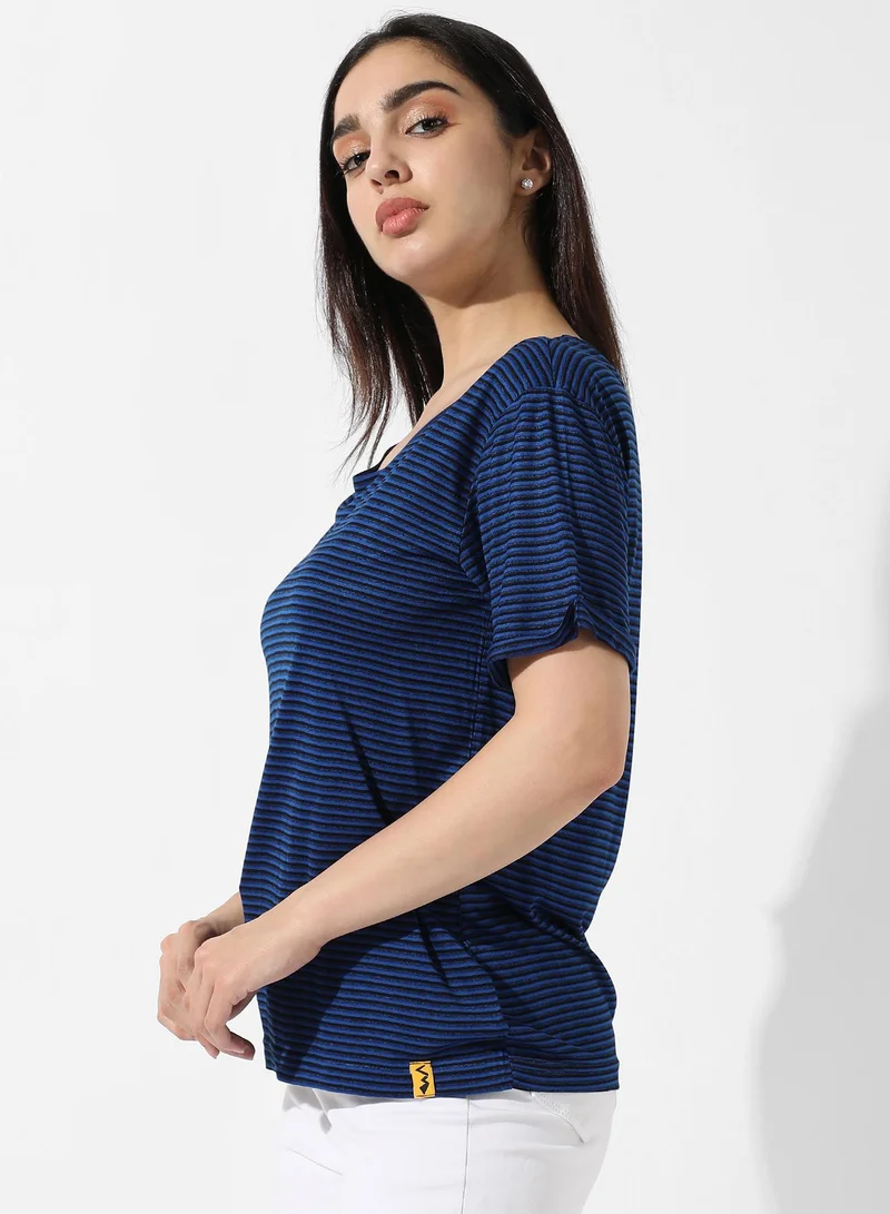 Campus Sutra Women's Indigo Blue Striped Top