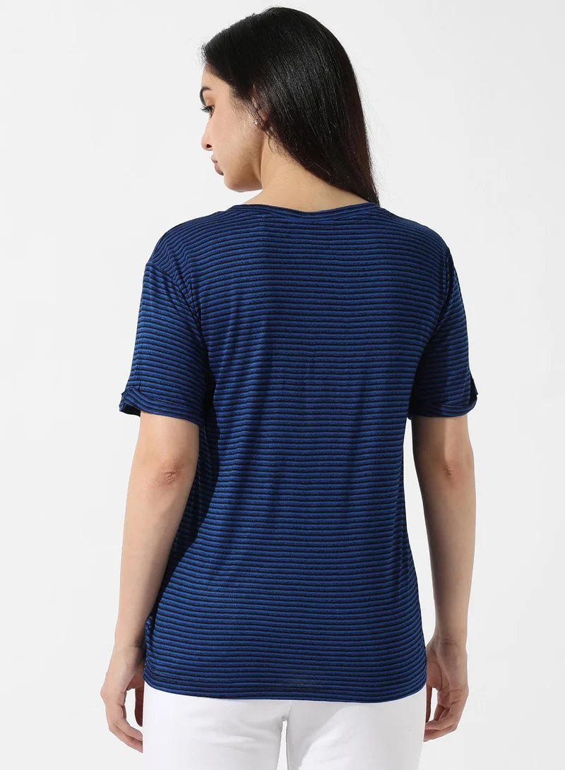 Campus Sutra Women's Indigo Blue Striped Top