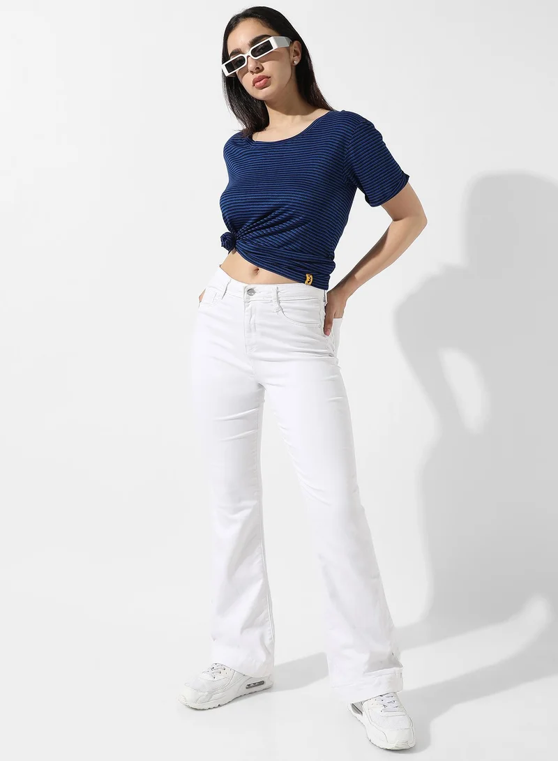 Campus Sutra Women's Indigo Blue Striped Top