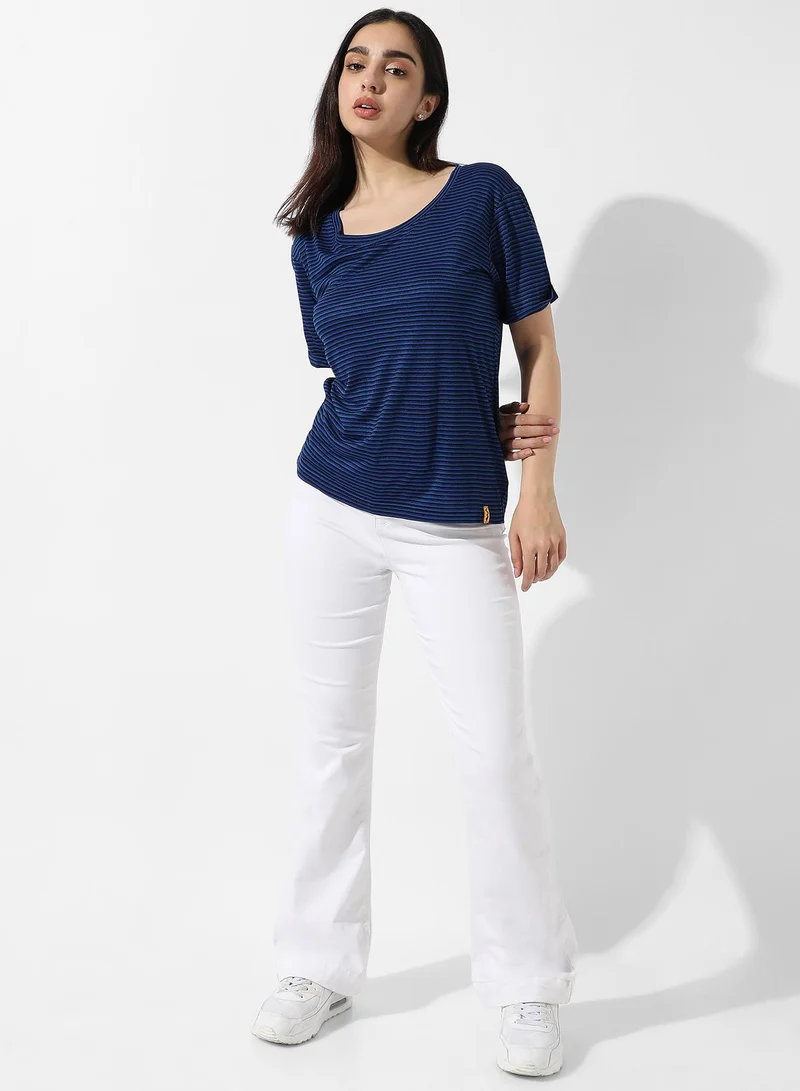 Campus Sutra Women's Indigo Blue Striped Top