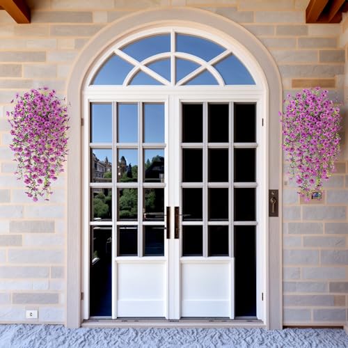 Ammyoo Artificial Hanging Flowers for Outdoors Faux Plants Decoration, 2 Packs Fake Silk Daisy Flower Realistic Outdoor Flowers UV Resistant Porch Patio Window Yard Outside Decor(Purple) - Image 2