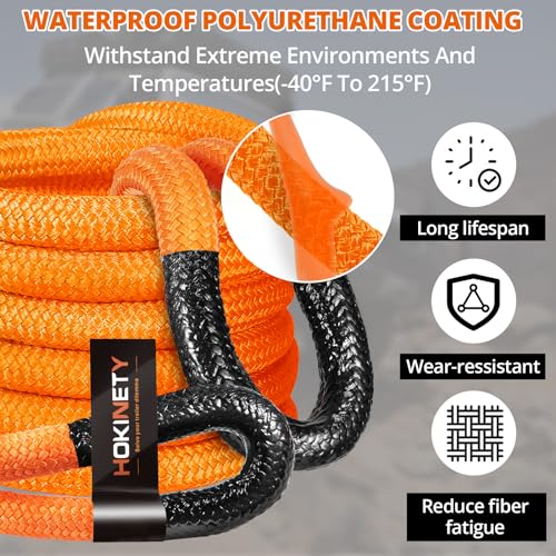 HOKINETY Kinetic Recovery Tow Rope: 1.26" x 30ft 55000LBS Snatch Strap Heavy Duty Offroad Towing Straps Kit for Trucks SUV UTV ATV Tractor Car Jeep - Orange - Image 5
