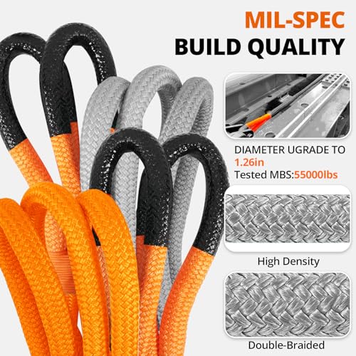 HOKINETY Kinetic Recovery Tow Rope: 1.26" x 30ft 55000LBS Snatch Strap Heavy Duty Offroad Towing Straps Kit for Trucks SUV UTV ATV Tractor Car Jeep - Orange - Image 4