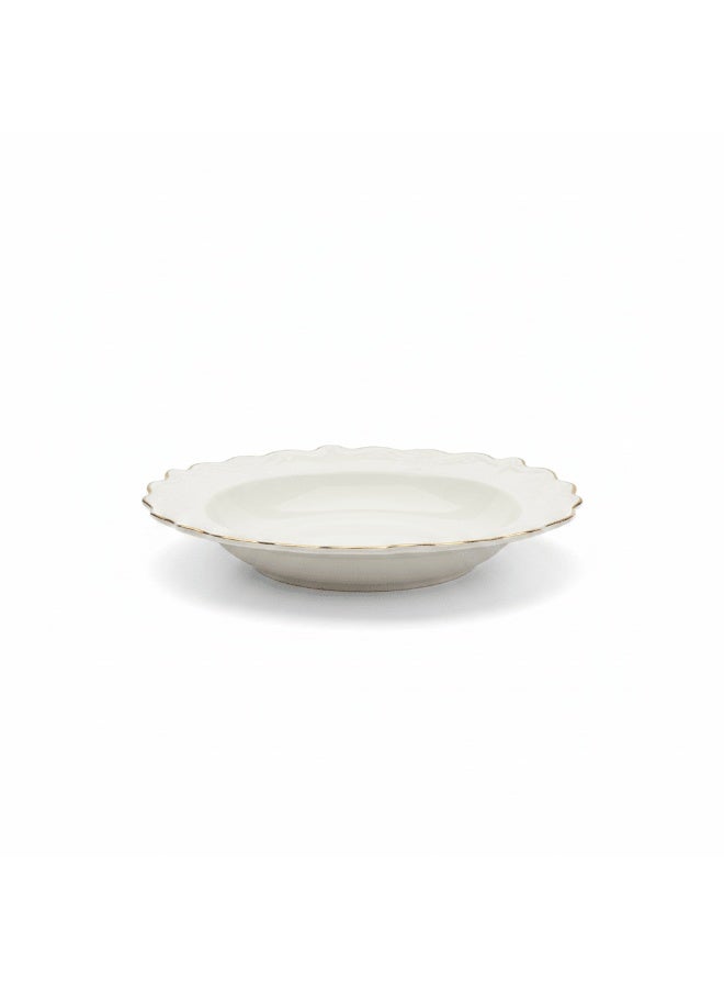 Solecasa 8.5 Inch Round Ceramic Plate with Gold Rim - Off-White - Image 2