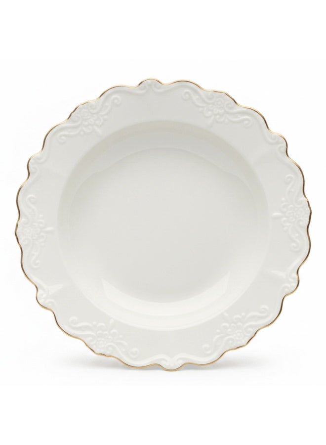 Solecasa 8.5 Inch Round Ceramic Plate with Gold Rim - Off-White - Image 1
