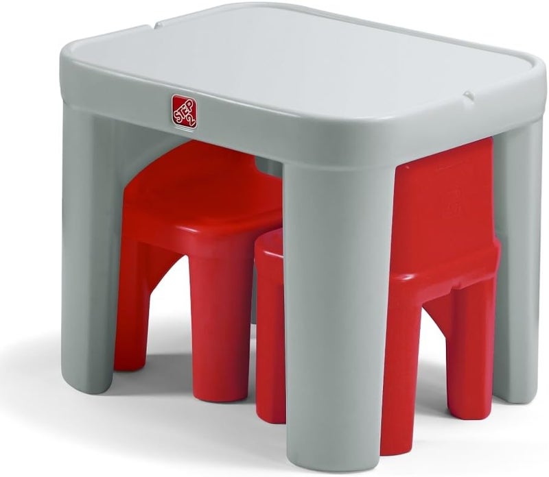Step2 Mighty My Size Kids Table & Chair Set, Playroom Activity Table for Arts & Crafts, Made of Durable Plastic, For Toddlers 2+ Years Old, Gray & Red - Image 1