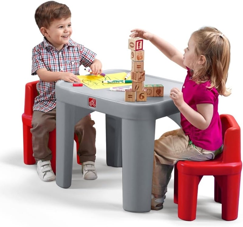 Step2 Mighty My Size Kids Table & Chair Set, Playroom Activity Table for Arts & Crafts, Made of Durable Plastic, For Toddlers 2+ Years Old, Gray & Red - Image 3