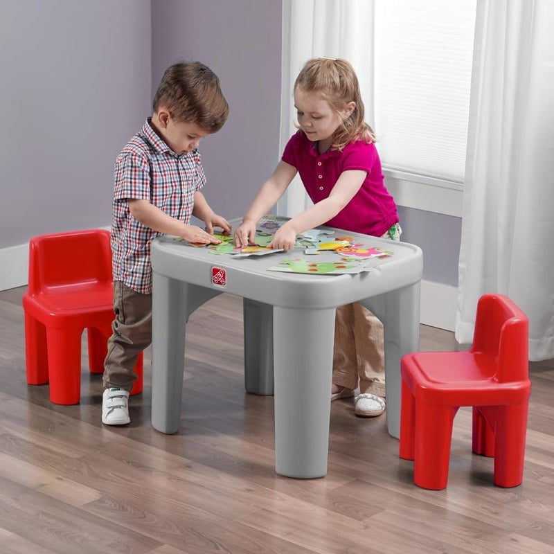 Step2 Mighty My Size Kids Table & Chair Set, Playroom Activity Table for Arts & Crafts, Made of Durable Plastic, For Toddlers 2+ Years Old, Gray & Red - Image 4