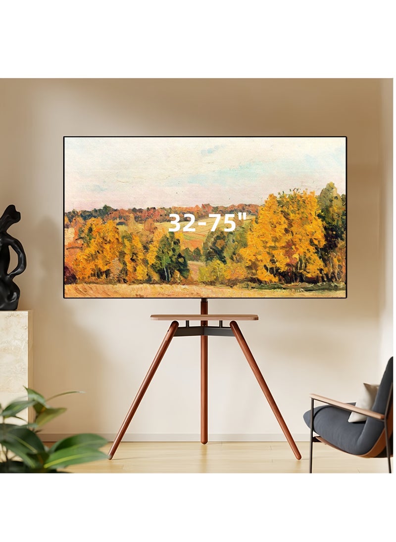 FlashHawk Tripod Floor TV Stand for 32-75 inch Screen TV, Height Adjustable, 15° Tilt Adjustable,TV Mount with Wooden Tray Cable Management, VESA 600*400 MM, Load-bearing 45 KG - Black  - Image 1