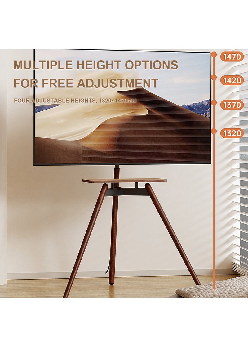 FlashHawk Tripod Floor TV Stand for 32-75 inch Screen TV, Height Adjustable, 15° Tilt Adjustable,TV Mount with Wooden Tray Cable Management, VESA 600*400 MM, Load-bearing 45 KG - Black  - Image 4