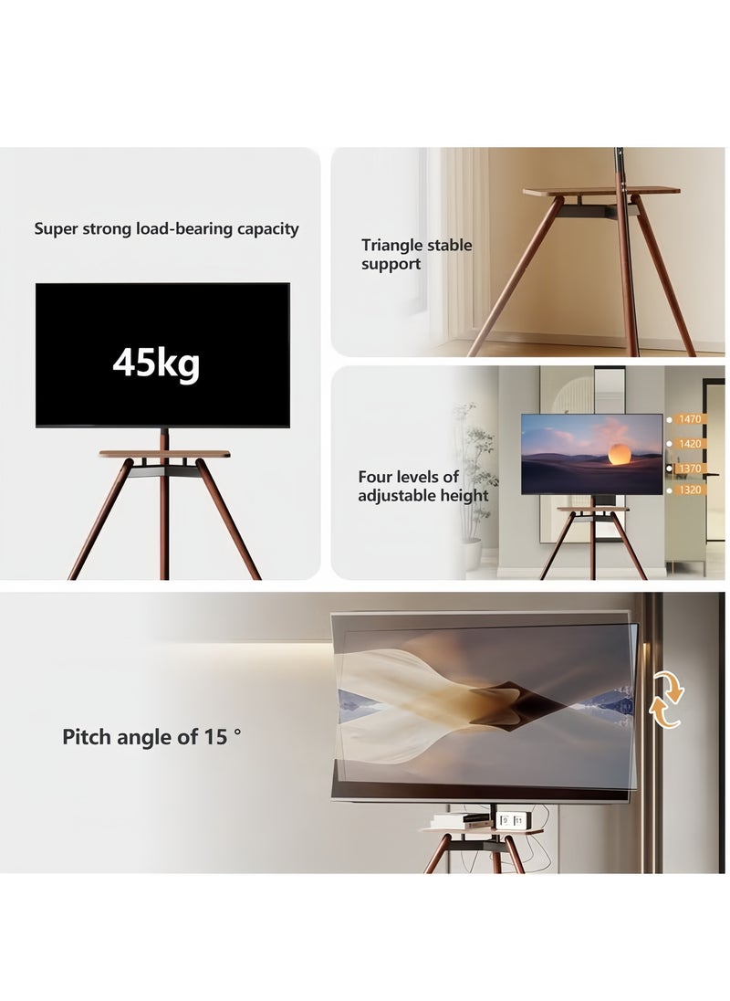 FlashHawk Tripod Floor TV Stand for 32-75 inch Screen TV, Height Adjustable, 15° Tilt Adjustable,TV Mount with Wooden Tray Cable Management, VESA 600*400 MM, Load-bearing 45 KG - Black  - Image 5