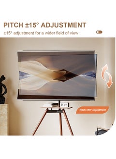 FlashHawk Tripod Floor TV Stand for 32-75 inch Screen TV, Height Adjustable, 15° Tilt Adjustable,TV Mount with Wooden Tray Cable Management, VESA 600*400 MM, Load-bearing 45 KG - Black  - Image 3