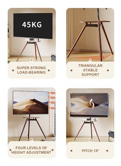 FlashHawk Tripod Floor TV Stand for 32-75 inch Screen TV, Height Adjustable, 15° Tilt Adjustable,TV Mount with Wooden Tray Cable Management, VESA 600*400 MM, Load-bearing 45 KG - Black  - Image 4