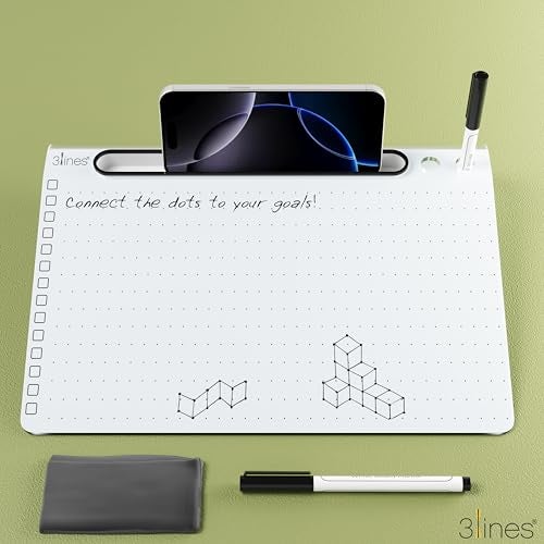 3 Lines Daily Slate | White Acrylic Writing Board for Desk | Dry Erase| with Phone & Marker Holder | Doole Board | Ideal for Home & Office |Includes Markers & Cleaning Cloth | Dot Grid | Large - Image 3