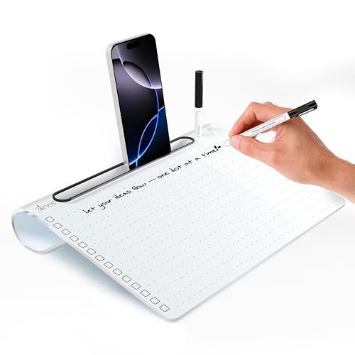 3 Lines Daily Slate | White Acrylic Writing Board for Desk | Dry Erase| with Phone & Marker Holder | Doole Board | Ideal for Home & Office |Includes Markers & Cleaning Cloth | Dot Grid | Large - Image 1