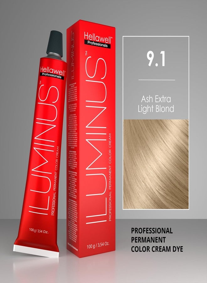HELLAWELL PROFESSIONALS ILUMINUS Hair Dye, professional permanent hair color cream with Niacinamide and Milk Protein to get a repaired and colored hair with intense color shiny and silky (9.1 Extra Light Ash Blonde) - Image 3