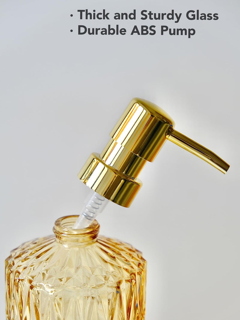 LaMarriti Clear Glass Soap Dispenser with Gold Rust Proof Pump, Refillable Thick Glass Kitchen Soap Dispenser, Lotion Dispenser Bathroom for Hands Soap, Dish Soap, Body Wash (Yellow Gold - Image 3