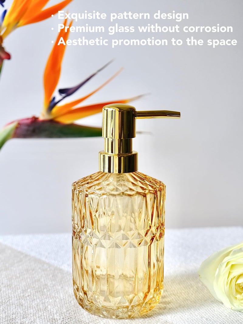 LaMarriti Clear Glass Soap Dispenser with Gold Rust Proof Pump, Refillable Thick Glass Kitchen Soap Dispenser, Lotion Dispenser Bathroom for Hands Soap, Dish Soap, Body Wash (Yellow Gold - Image 2