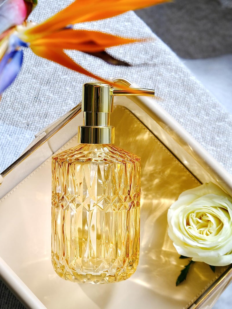 LaMarriti Clear Glass Soap Dispenser with Gold Rust Proof Pump, Refillable Thick Glass Kitchen Soap Dispenser, Lotion Dispenser Bathroom for Hands Soap, Dish Soap, Body Wash (Yellow Gold - Image 4