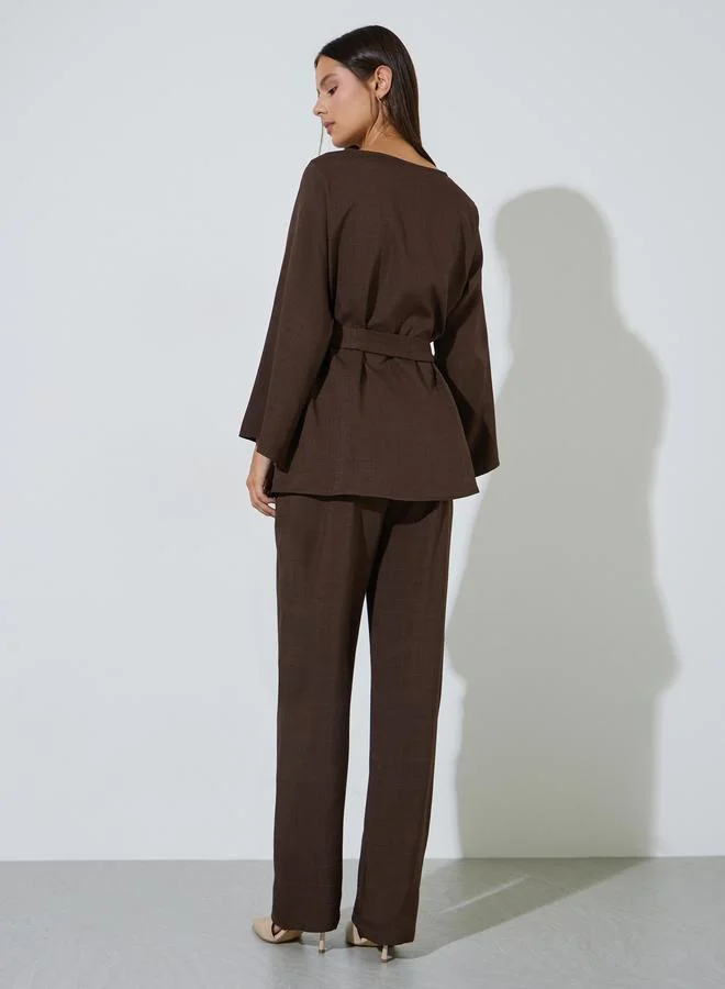 Styli  Women Longline Top and Wide Leg Pants Co-Ords for Women | Best Price UAE