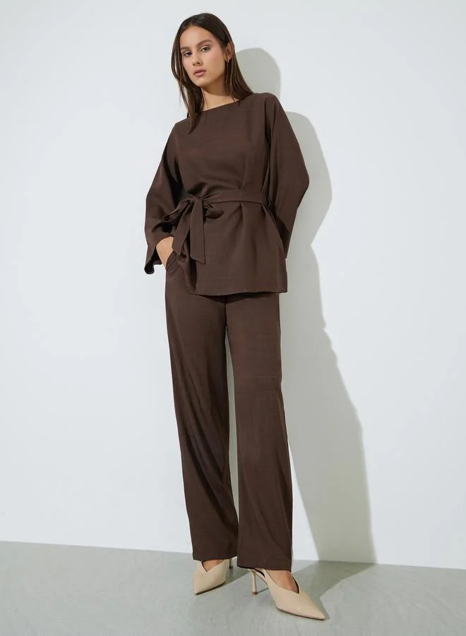 Styli Women Longline Top and Wide Leg Pants Co-Ords