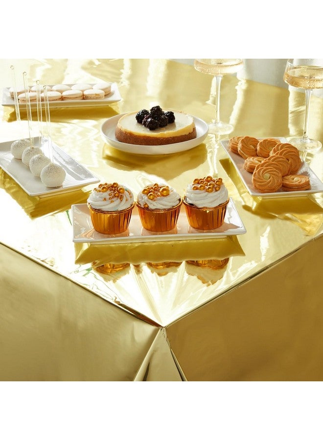 Juvale 3-Pack Gold Plastic Tablecloths - Disposable Party Table Cloths (54 x 108 in Birthday Tablecloth) Rectangular Table Covers for Party - Image 2