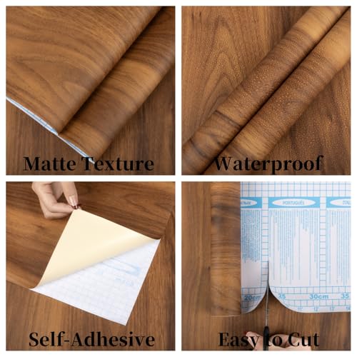 Abyssaly Wood Contact Paper, Brown Wood Peel and Stick Wallpaper for Cabinets, Self Adhesive Waterproof Wall Paper for Furniture Countertops Drawer Shelf Liner 11.8" X 78.7" - Image 2