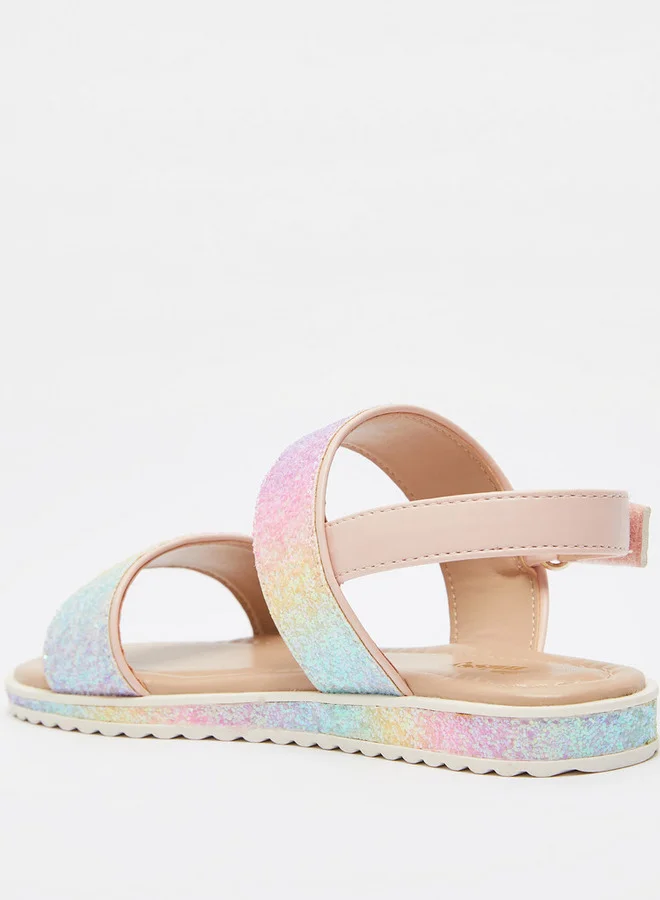 Little Missy Embellished Flat Sandals with Hook and Loop Closure