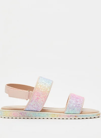 Little Missy Embellished Flat Sandals with Hook and Loop Closure