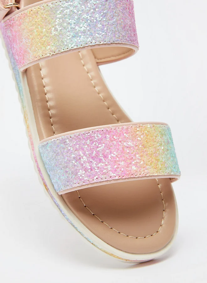 Little Missy Embellished Flat Sandals with Hook and Loop Closure