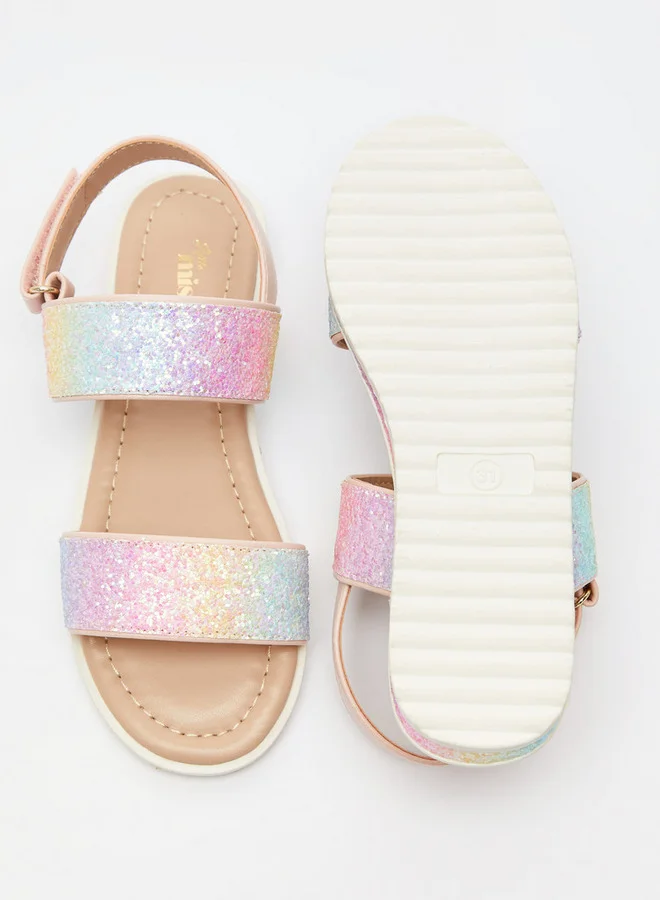 Little Missy Embellished Flat Sandals with Hook and Loop Closure