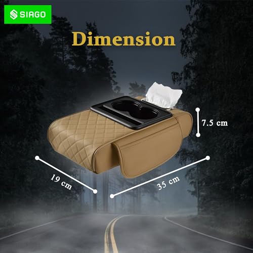 SIAGO SIA399 Premium Car Armrest Cover | 5-in-1 Center Console Organizer with Cup Holder, Phone Slot, & Storage Bags | Anti-Slip PU Leather Cushion for Sedans & SUVs (Beige) - Image 5
