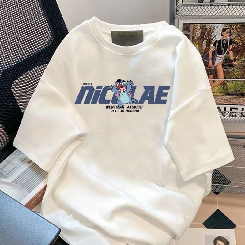 2025 Explosions Heavy Short-Sleeved T-Shirt Men'S And Women'S National Fashion Design Sense Printed Couple'S Summer Loose Top T-Shirt For Women - Image 1