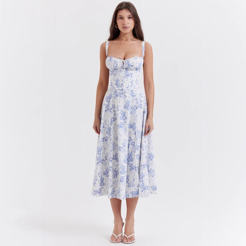 Floral Spaghetti Strap Swing Dress with Tie - Image 5