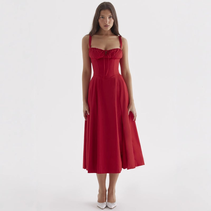 Floral Spaghetti Strap Swing Dress with Tie - Image 4