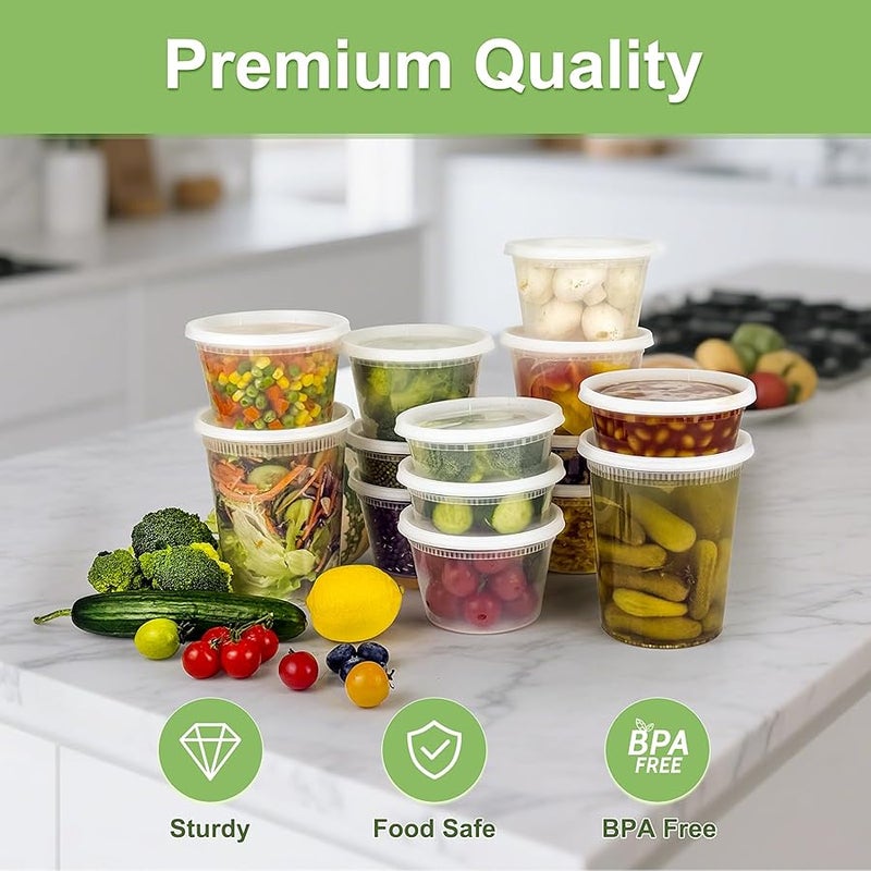 Dipoo مجموعة من 60 قطعة (120 قطعة) حاويات ديلي مع اغطية 16 اونصة، مانعة للتسرب وخالية من البيسفينول ايه، حاويات تخزين طعام بلاستيكية محكمة الغلق للحساء والفريزر والميكروويف وغسالة الصحون من ديبو - Image 4