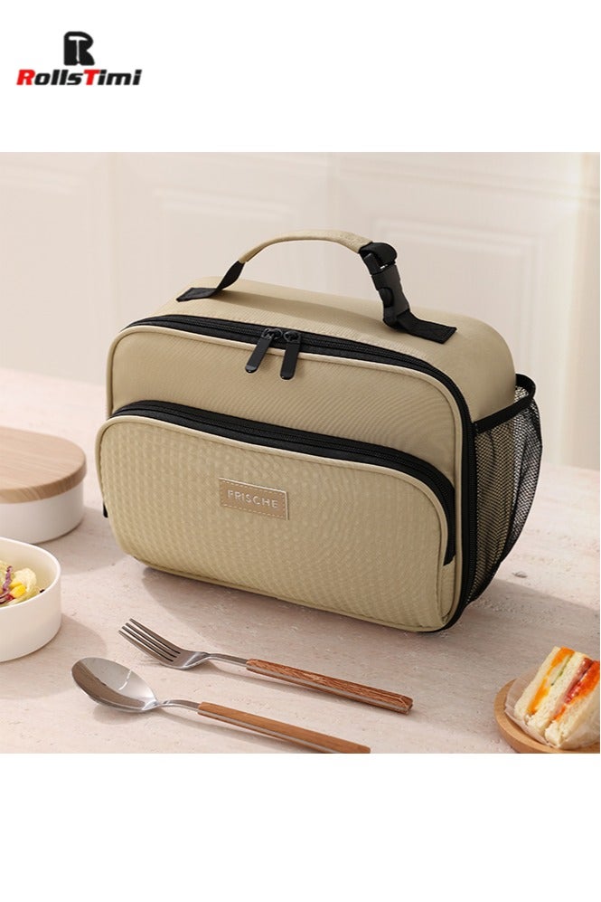 RollsTimi  Lunch Bag for Women/Men,Insulated Lunch Box Soft Cooler Cooling Tote,Small Lunch bag for work,Adult Lunch Box,Reusable Leakproof Lunch Bag with Mesh Bag,Khaki - Image 1