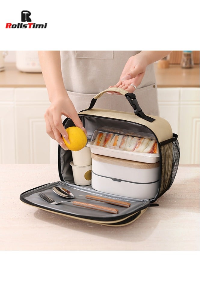 RollsTimi  Lunch Bag for Women/Men,Insulated Lunch Box Soft Cooler Cooling Tote,Small Lunch bag for work,Adult Lunch Box,Reusable Leakproof Lunch Bag with Mesh Bag,Khaki - Image 2