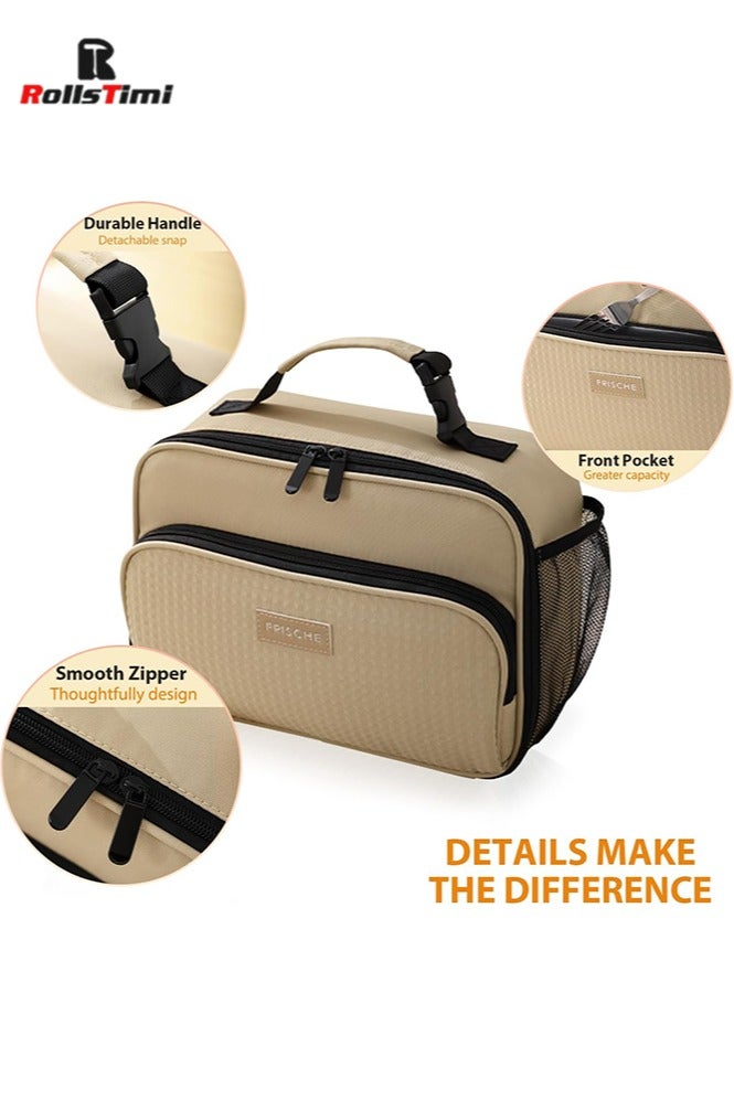 RollsTimi  Lunch Bag for Women/Men,Insulated Lunch Box Soft Cooler Cooling Tote,Small Lunch bag for work,Adult Lunch Box,Reusable Leakproof Lunch Bag with Mesh Bag,Khaki - Image 3