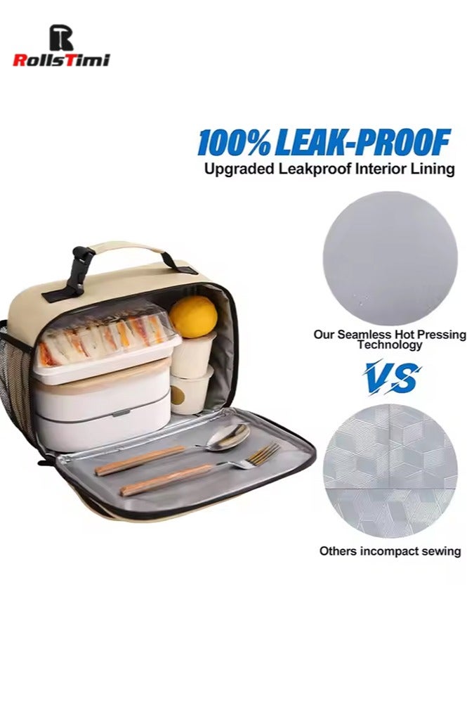 RollsTimi  Lunch Bag for Women/Men,Insulated Lunch Box Soft Cooler Cooling Tote,Small Lunch bag for work,Adult Lunch Box,Reusable Leakproof Lunch Bag with Mesh Bag,Khaki - Image 4