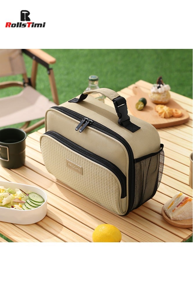 RollsTimi  Lunch Bag for Women/Men,Insulated Lunch Box Soft Cooler Cooling Tote,Small Lunch bag for work,Adult Lunch Box,Reusable Leakproof Lunch Bag with Mesh Bag,Khaki - Image 5