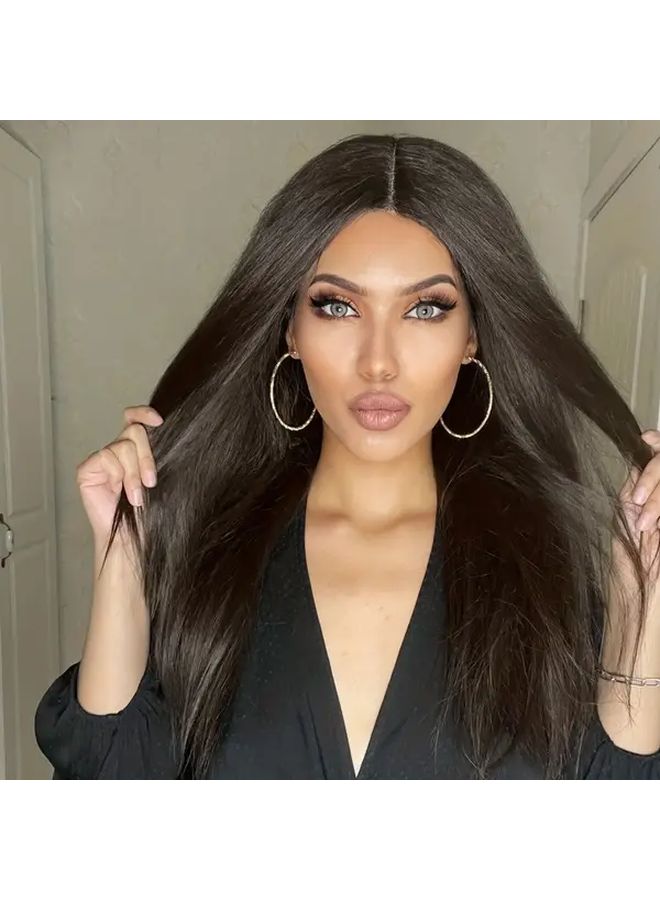 Women Synthetic 24 Inch Long Straight Lace Front Wig With T Part For All Occasions - Image 3