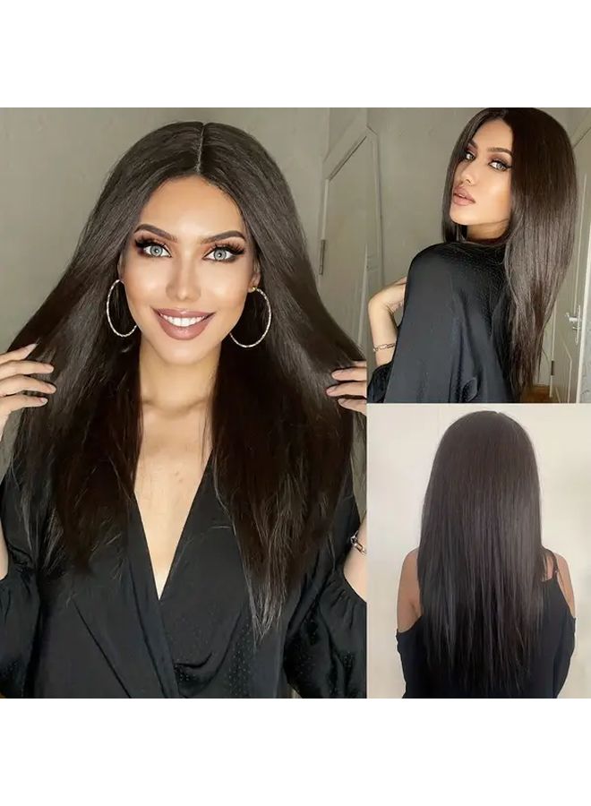 Women Synthetic 24 Inch Long Straight Lace Front Wig With T Part For All Occasions - Image 1