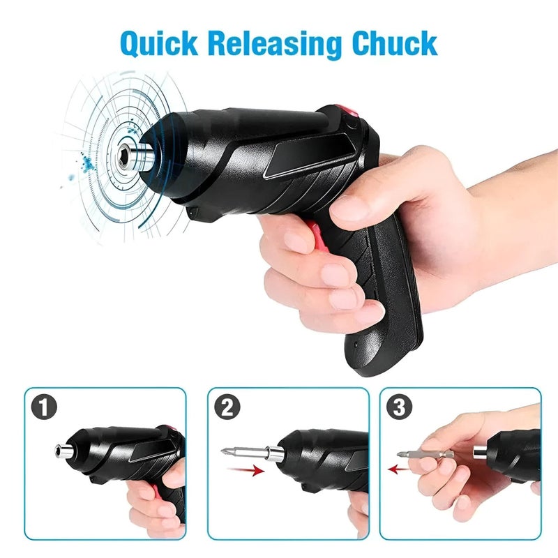 Electric Screwdriver Kit - Features 47 accessories, long-lasting 1300mAh battery, USB charging, and integrated LED light in sleek black-red finish for professional-grade precision. - Image 3