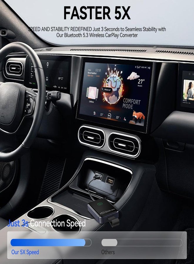 محول CarPlay لاسلكي لأجهزة iPhone - اتصال تلقائي بشبكة WiFi 5G، التوصيل والتشغيل في ثوانٍ، محول لتحويل CarPlay السلكي إلى لاسلكي، متوافق مع Apple CarPlay (سيارات 2015+، نظام iOS) - Image 3