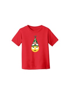 PRINTSHOP4ME Christmas Emoji Kids Red T-Shirt For Girls–Soft Cotton Round Neck Short Sleeve T-Shirt With Smiley Face Emoji–Great For Parties  - Image 3