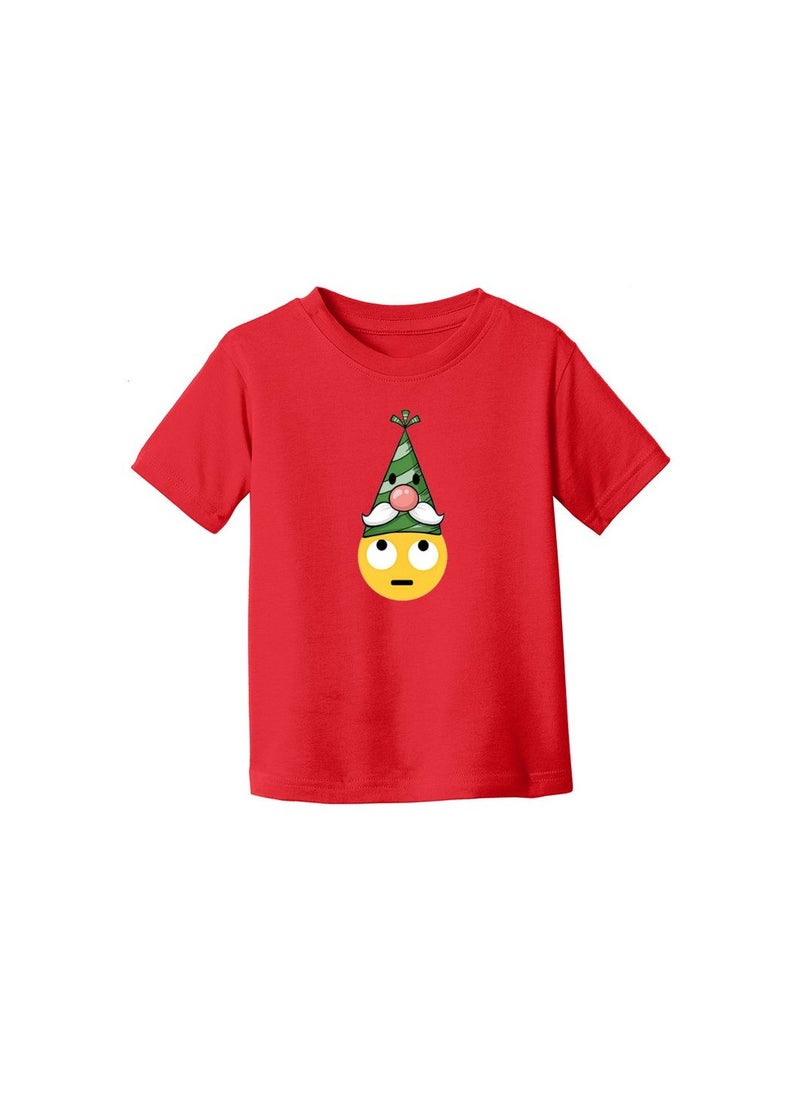 PRINTSHOP4ME - Christmas Emoji Kids Red T-Shirt For Girls–Soft Cotton Round Neck Short Sleeve T-Shirt With Smiley Face Emoji–Great For Parties - Image 1