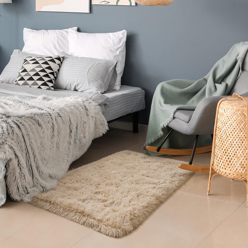 HOMORE Small Rugs for Bedroom 2x3 Feet Beige Rug for Bedroom Bedside Soft Fluffy Area Rugs for Desk Indoor Entrance Door Mat  Small Runner Rugs and Carpets for Dorm Nursery  Light Tan - Image 2