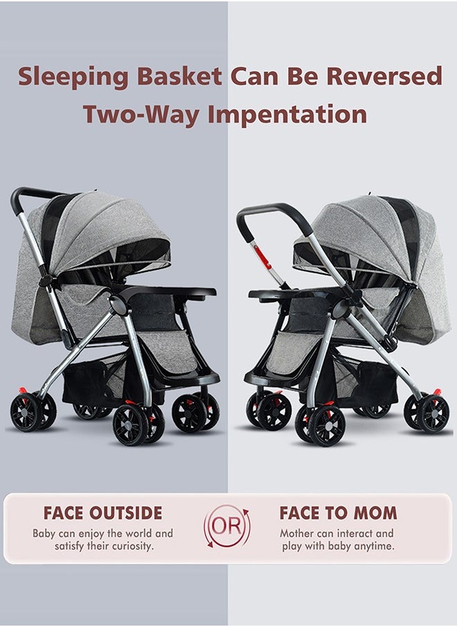 Generic Lightweight Baby Stroller, Travel Stroller with Large Storage Basket, Multi-Position Reclining Seat, One-Hand Steer, Compact Stroller, Infant and Toddler Stroller,Slate Gray  - Image 3